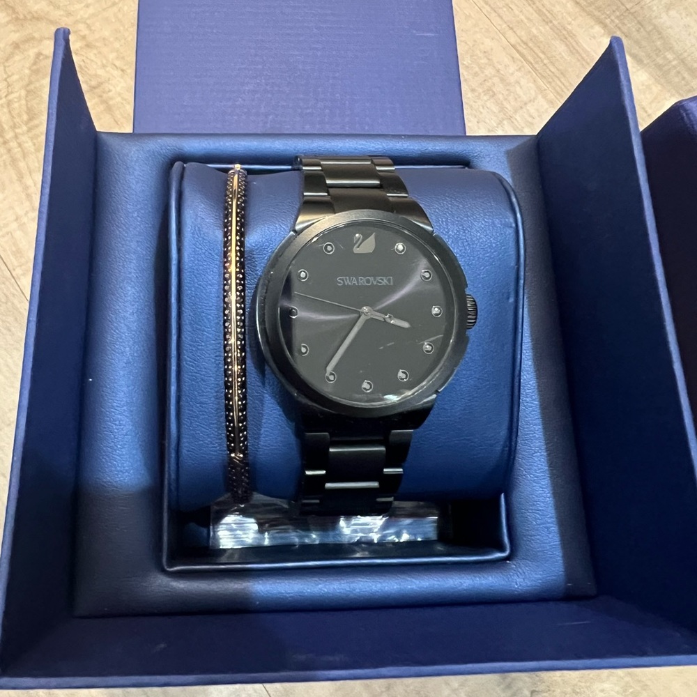 Swarovski Watch & Bracelet combo set Black rhinestones